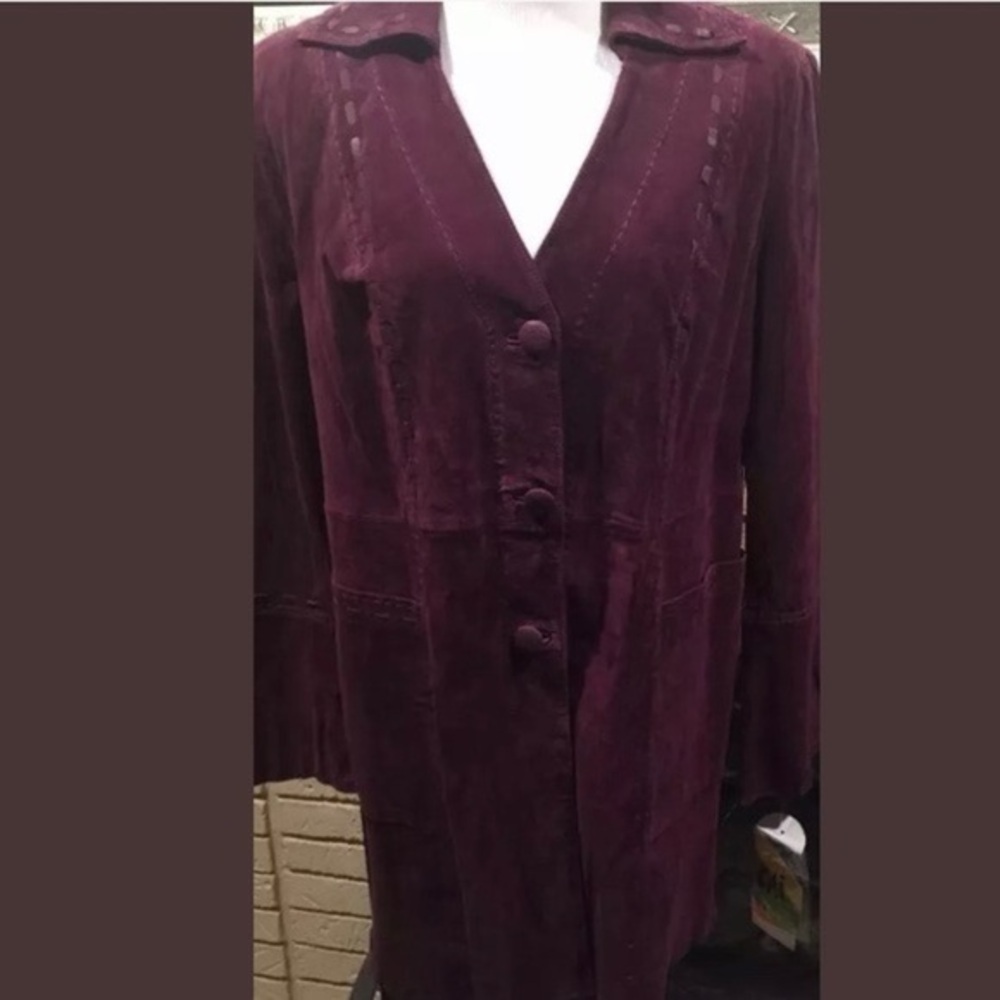 CHI BY Falchi Suede Leather Jacket NWT Retro Style Plum SZ L